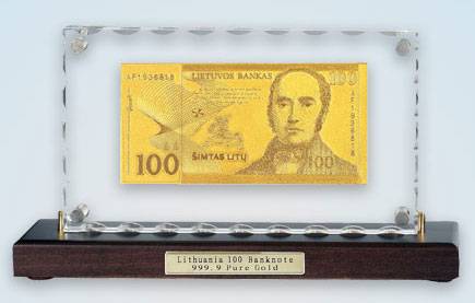 яПодарочная банкнота "La Banconota Dorata" на подставке. HB-126  "Банкнота 100 Лит"