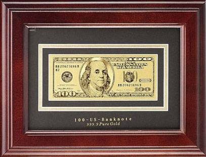 яПодарочная банкнота "La Banconota Dorata". Панно HB-077 "Банкнота 100 USD"