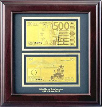 яПодарочная банкнота "La Banconota Dorata". Панно HB-092 "Банкнота 500 EURO-2/size"