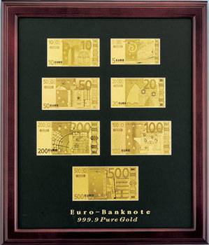 яПодарочная банкнота "La Banconota Dorata". Панно HB-003 "Все банкноты EURO"