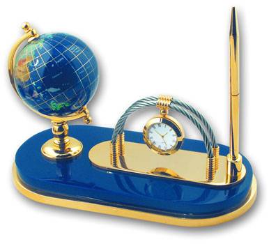 яGPS-075G-01K Модель глобуса на подст.с часами и  ручкой(син.),диам.75мм