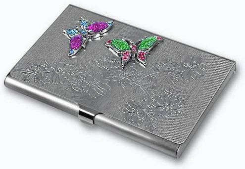 яV98-0336 Визитница со стразами Jardin D`ete (бабочки)