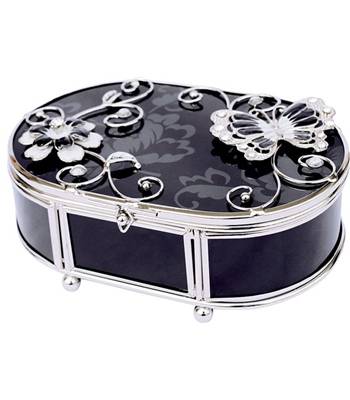 яHS-22868R JARDIN D`ETE Шкатулка овальная "Магия черного" 14 х 9 х 6 см