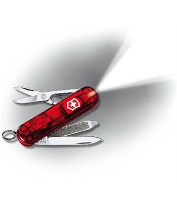 яНож-брелок Victorinox 0.6228.T Swisslite Ruby, 58мм, полупрозрач. красный с фонариком