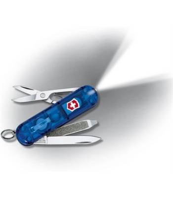 Нож-брелок Victorinox 0.6228.T2 Swisslite Sapphire, 58мм, полупрозрачный синий с фонариком