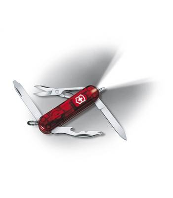 яНож-брелок Victorinox 0.6366.T Midnite Manager Ruby, 58мм, полупрозр.красный с фонарик. и руч