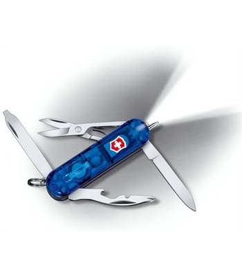 яНож-брелок Victorinox 0.6366.T2 Midnite Manager Sapphire, 58мм, полупрозр. синий с фонар. и ручкой