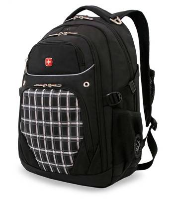 яРюкзак Wenger 3107204408 черный с клеткой, с отделением для ноутбука 15" 33x20x47 см, 32 л