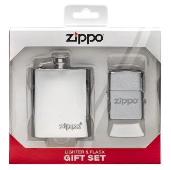 Подарочный набор Zippo 49098 зажигалка Brushed Chrome® и фляжка 89 мл