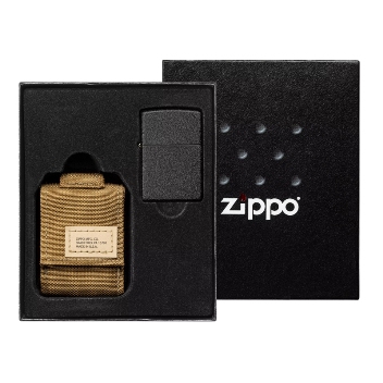 Подарочный набор Zippo 49401 зажигалка Black Crackle® и коричн нейлоновый чехол