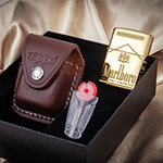 Набор Зажигалка Zippo 254B High Polish Brass с гравировкой Marlboro + чехол LPCB + кремний 2406NG