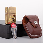 Набор Зажигалка Zippo 254B High Polish Brass с гравировкой Camel + чехол LPCB + кремний 2406NG